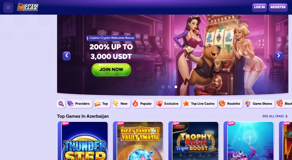 Homepage di Spinbara con sezione sport e casinò