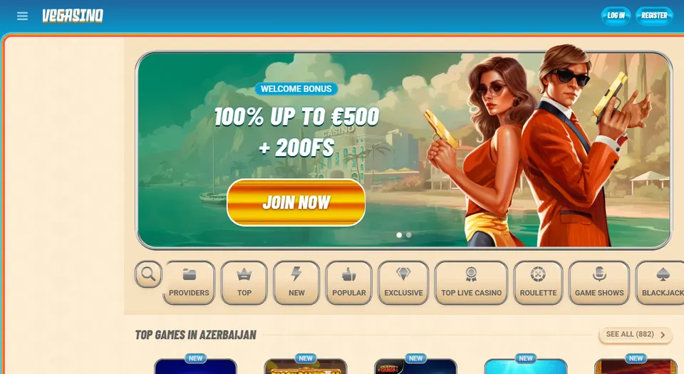 Homepage di Vegasino con il pacchetto di benvenuto